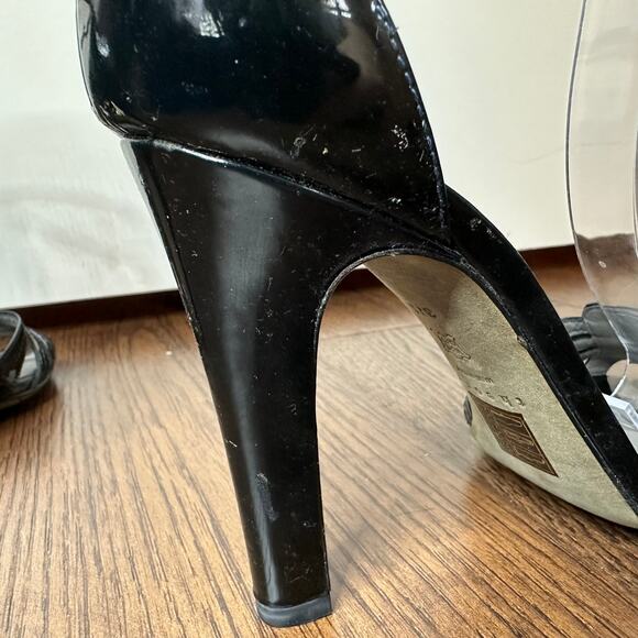 Theory Adella Black Patent Leather Italian 4" Peep Toe Heels Women's 37.5 / 7.5 - Picture 5 of 8